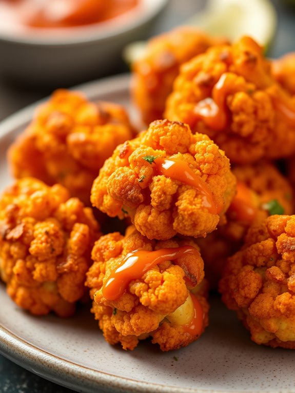 buffalo flavored spicy cauliflower bites