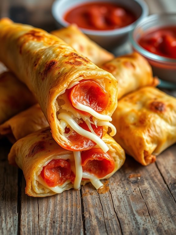 crispy pizza filled egg rolls