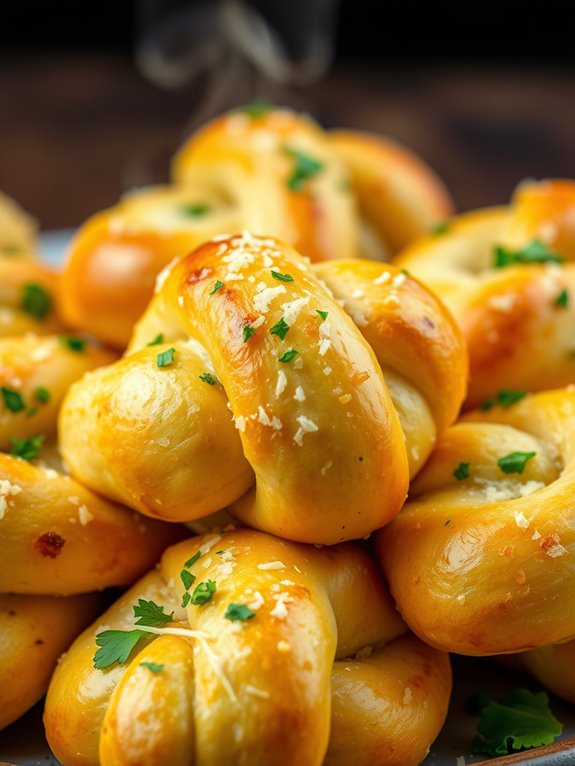 garlic flavored cheesy bread knots