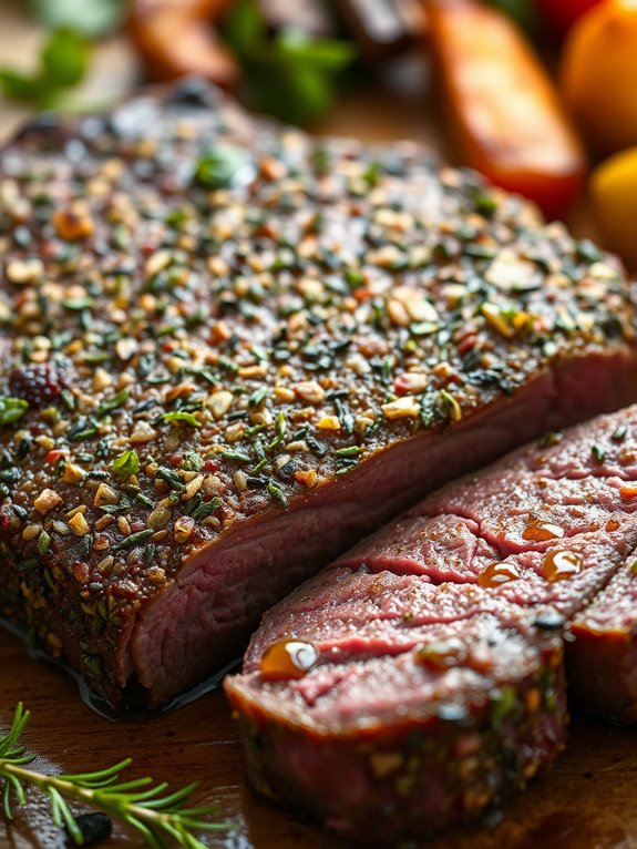 herb crusted flat iron steak