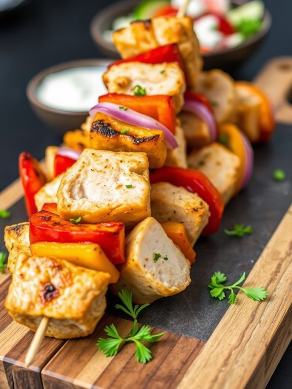 spiced chicken on skewers