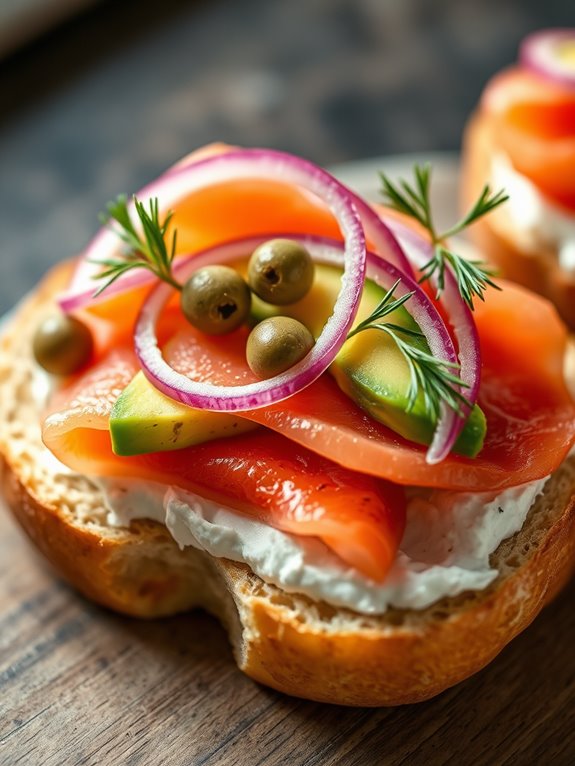 toasted bagels with toppings