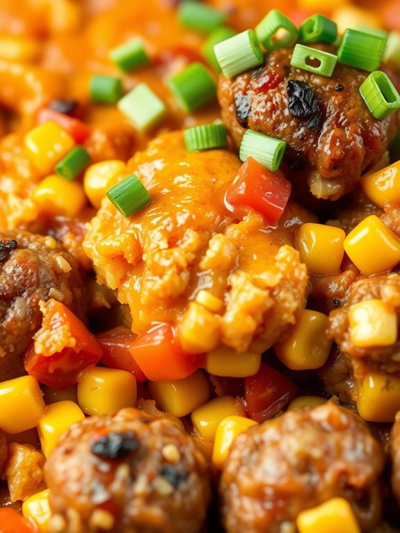 cajun meatball cornbread dish