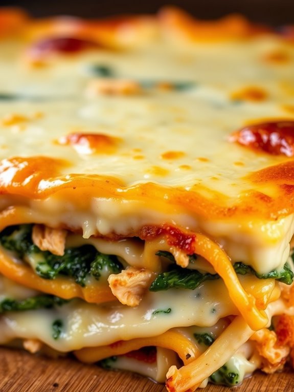 cheesy chicken spinach layers