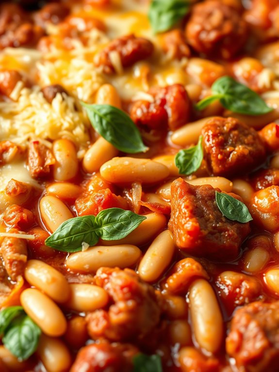 hearty bean and sausage bake