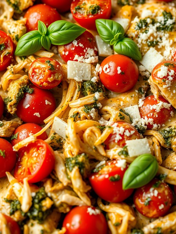 pesto chicken tomato bake