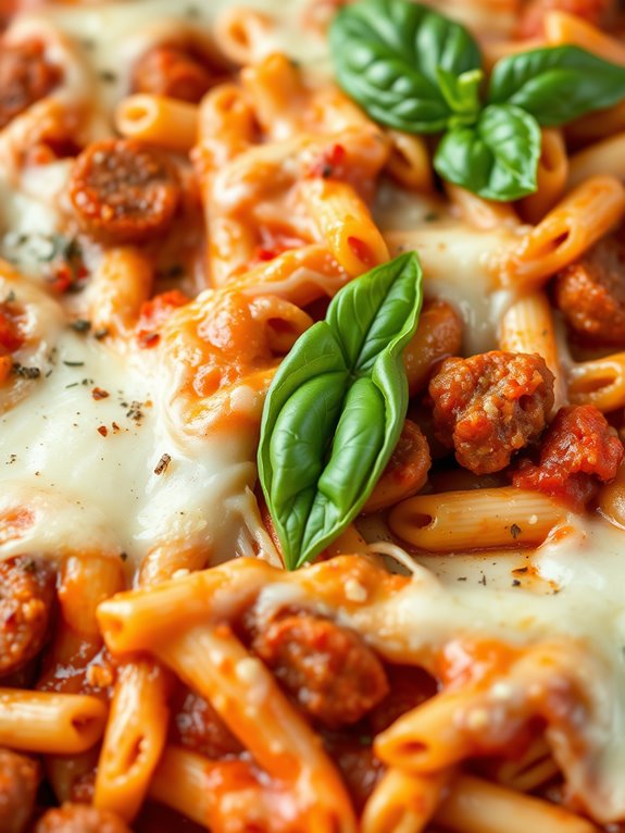 sausage filled baked pasta dish