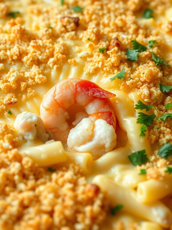 seafood infused cheesy pasta bake