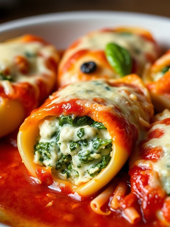 spinach and ricotta filled shells