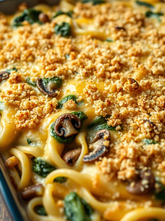 spinach mushroom noodle casserole