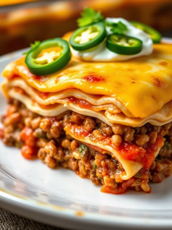 taco flavored lasagna casserole dish