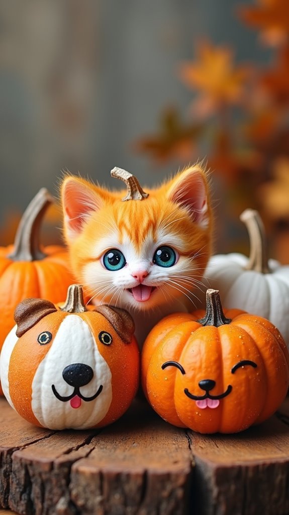 adorable critters on pumpkins
