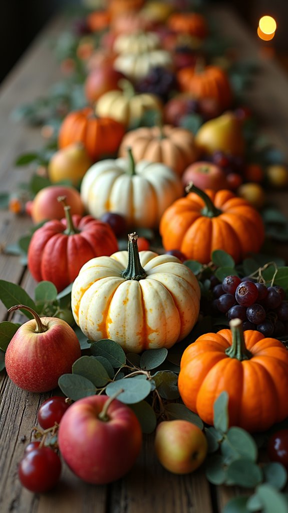 autumn fruit and pumpkin arrangement
