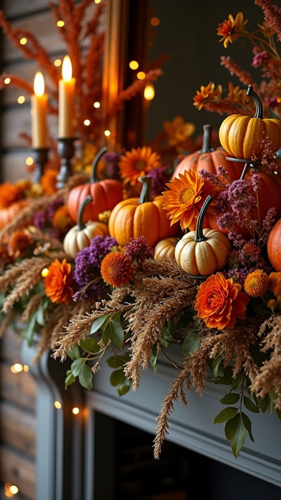 autumn themed mantle decor