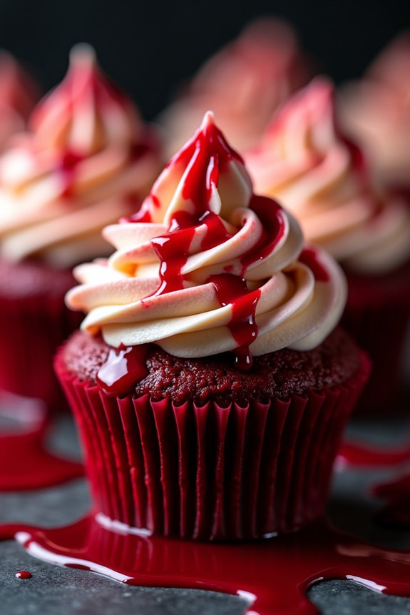 bloody red velvet cupcakes