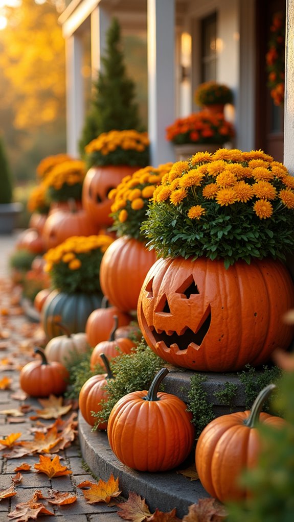 charming pumpkin flower planters