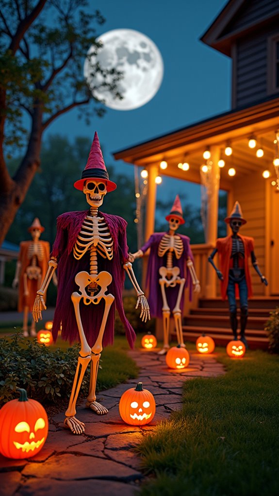 cheerful skeletons halloween display