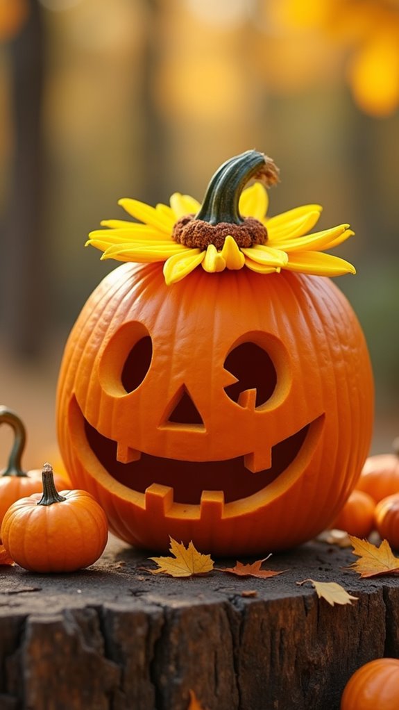 cheerful sunflower pumpkin design