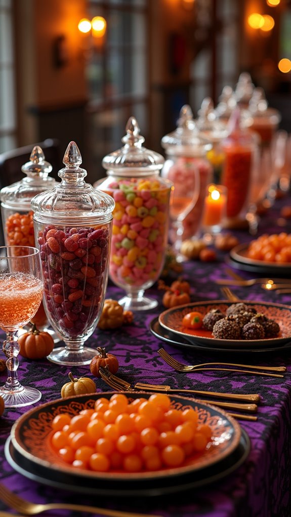 colorful halloween candy table