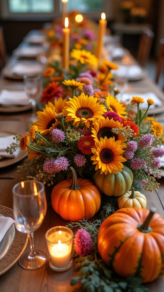 colorful pumpkins and flowers