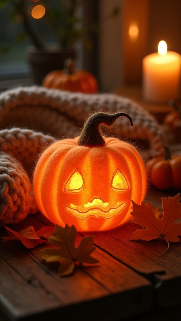 cozy felted pumpkin lights