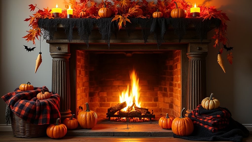 cozy halloween fireplace decor