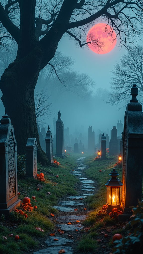 creepy cemetery tombstones atmosphere
