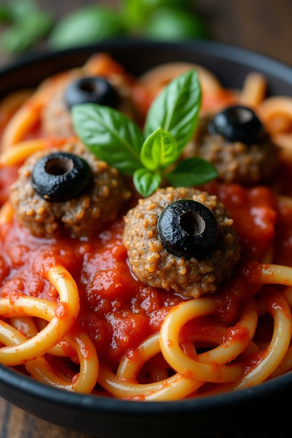 creepy crawly halloween pasta dish