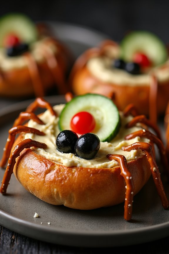 creepy halloween spider bagels