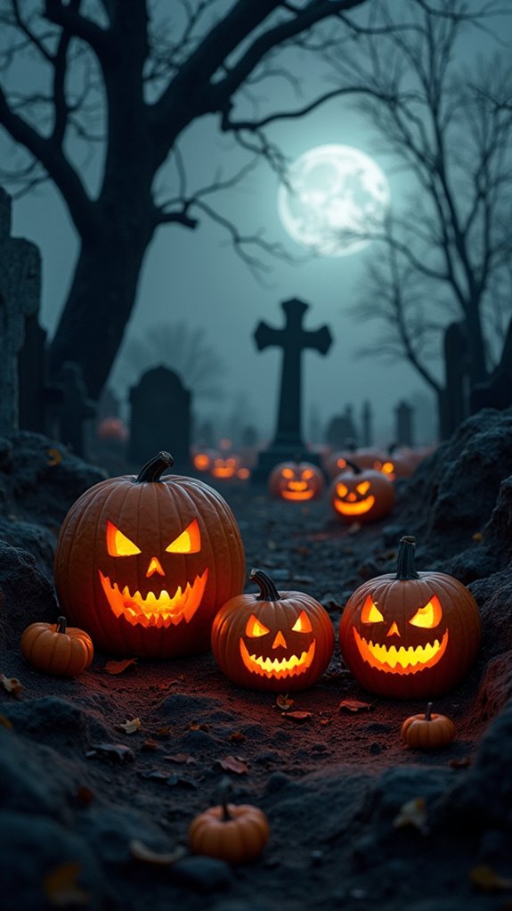 eerie graveyard halloween scene