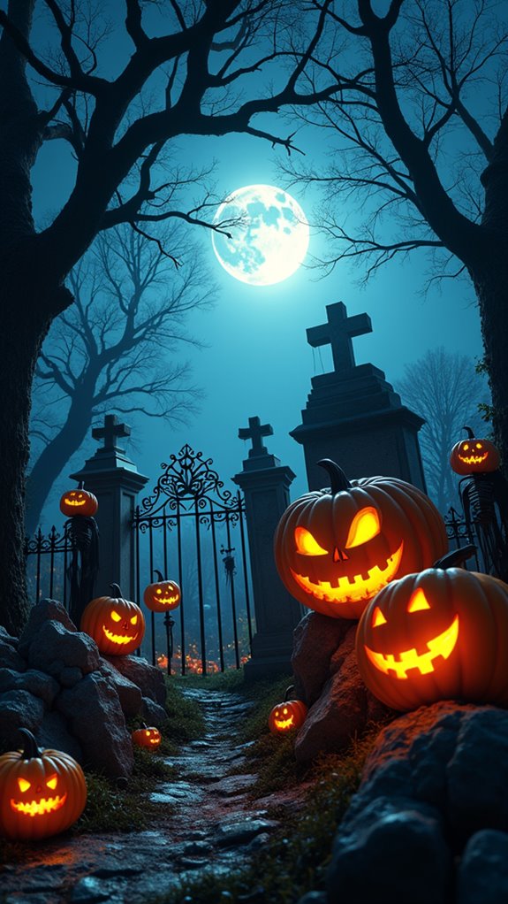 eerie graveyard with candles