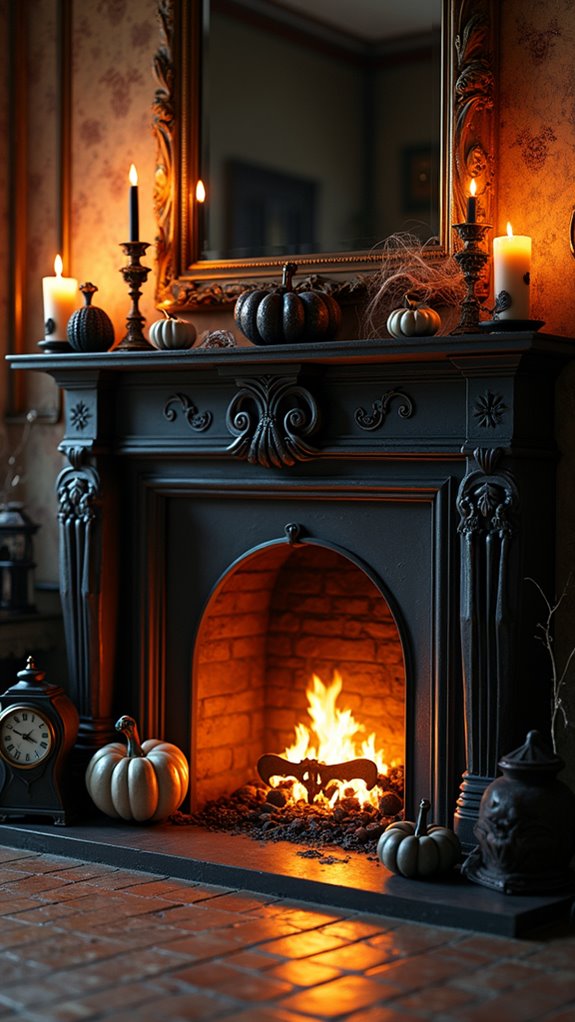 elegant halloween fireplace decor