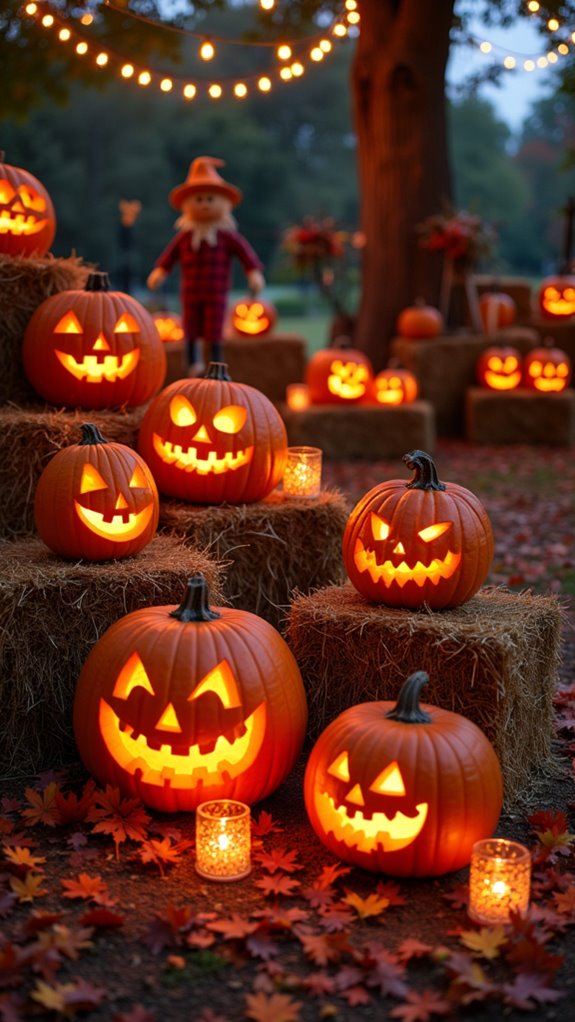 fall pumpkin hay display