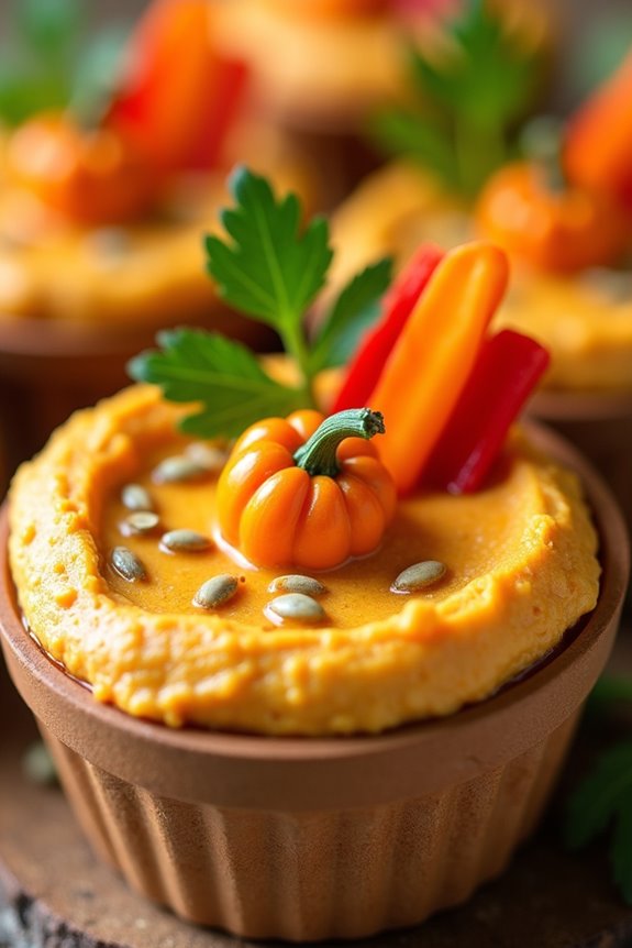 festive pumpkin hummus appetizer