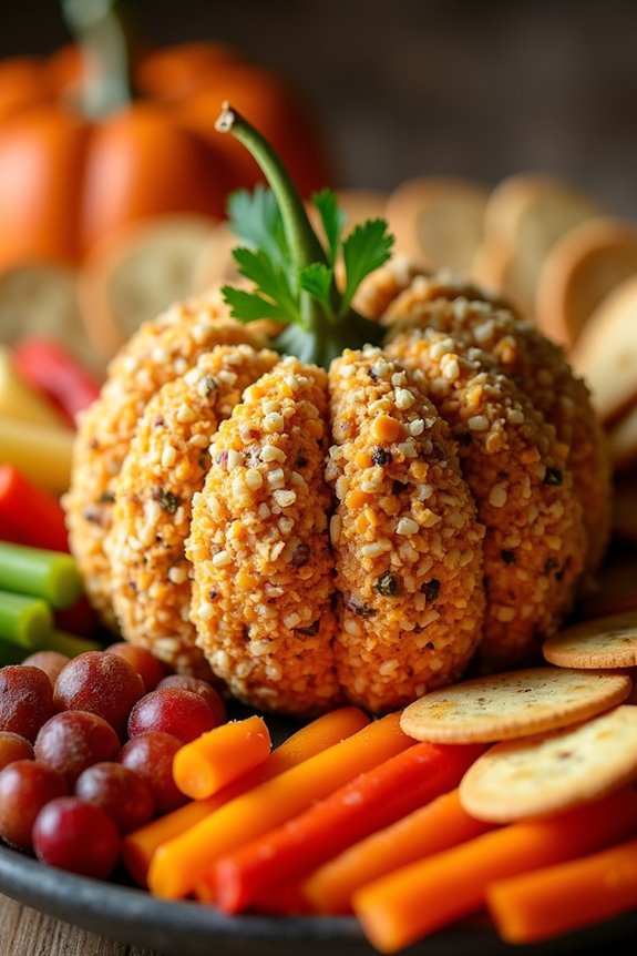 festive pumpkin shaped cheese ball