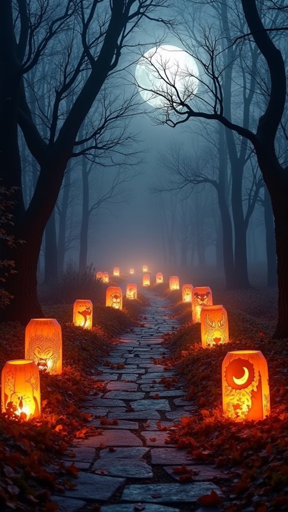 flickering lanterns guide trick or treaters