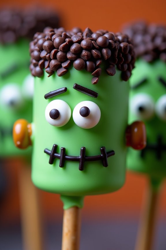 frankenstein themed marshmallow pops