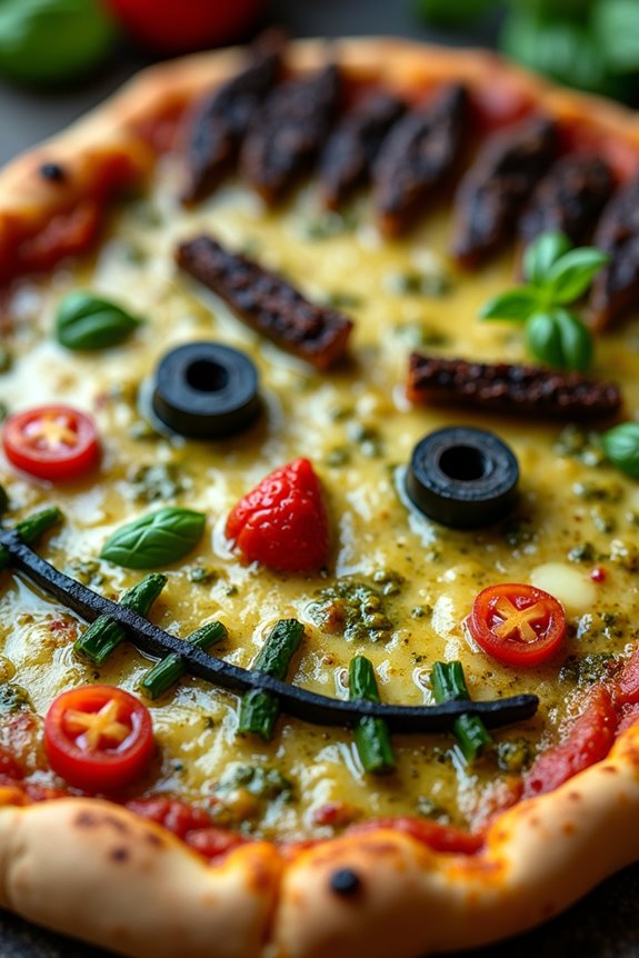 frankenstein themed pesto pizza