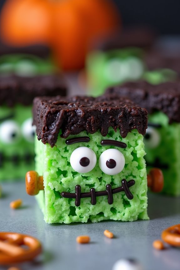 frankenstein themed rice krispie treats