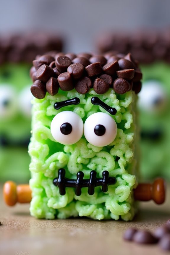 frankenstein themed rice krispie treats