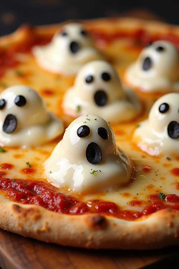 ghostly halloween cheese pizzas