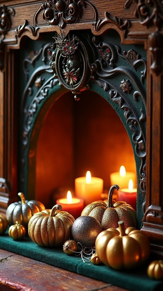 glamorous metallic fireplace accents
