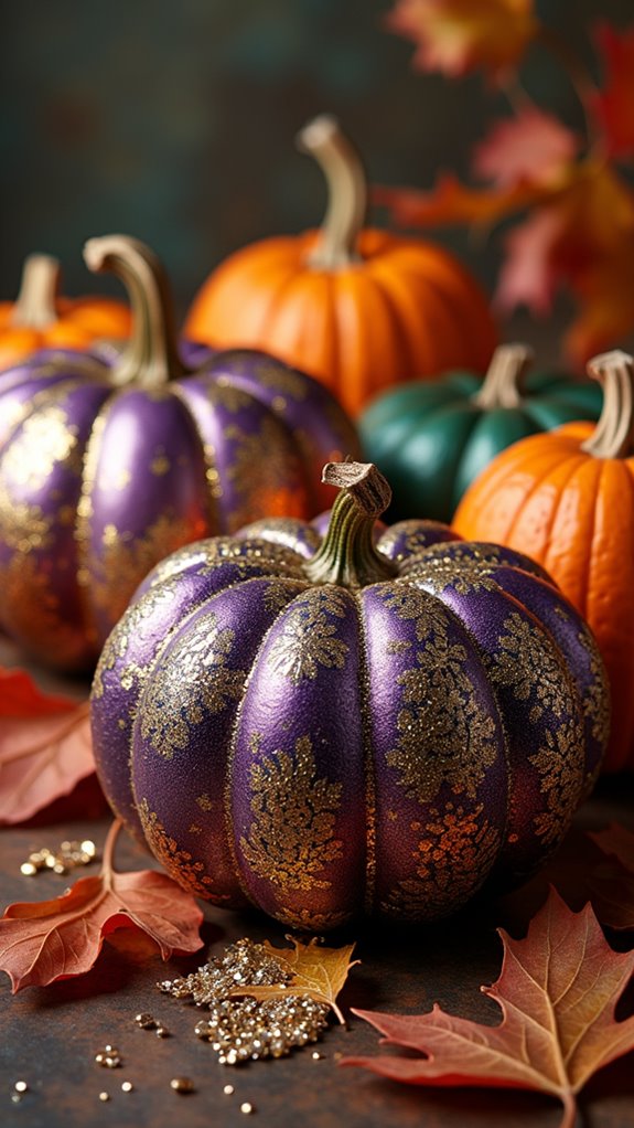 glittery metallic pumpkin decor