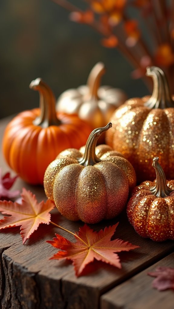 glittery pumpkins for decor