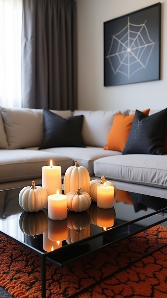 halloween centerpiece with pumpkins