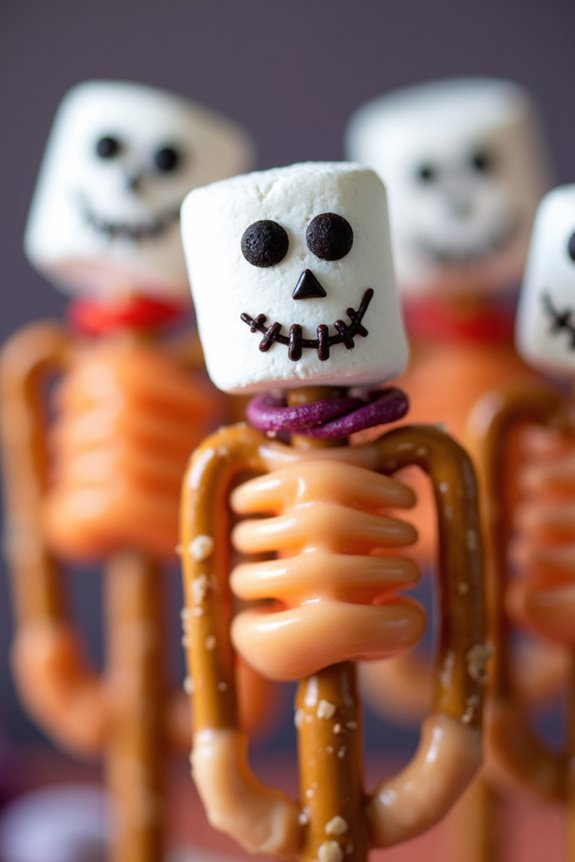 halloween pretzel marshmallow skeletons