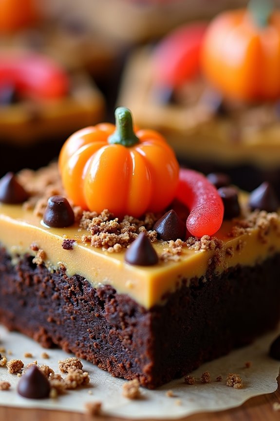halloween themed pumpkin brownies