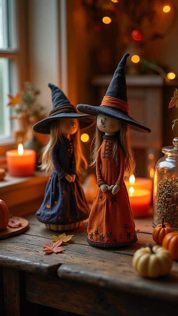 handcrafted whimsical witch figurines