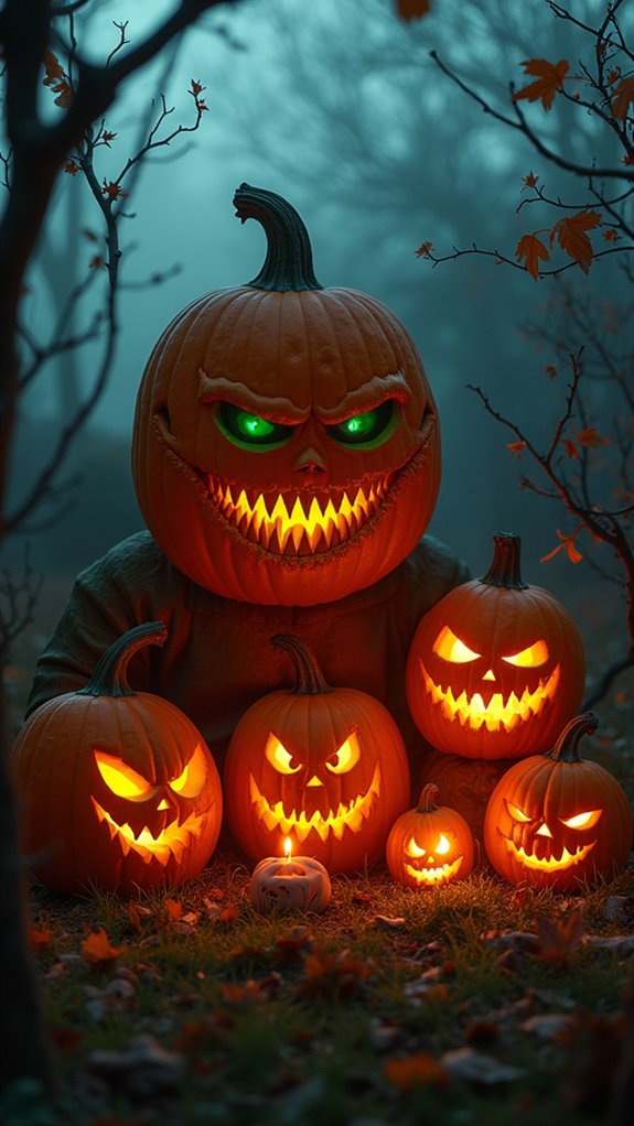 mischievous halloween pumpkin trio