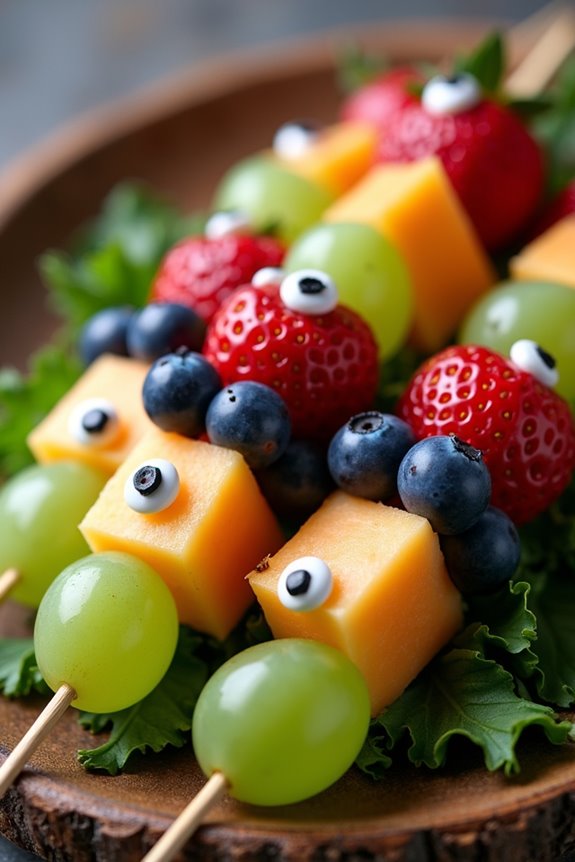 monster themed fruit kabobs